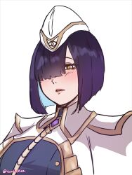 1girl black_hair blue_hair colored_inner_hair fire_emblem fire_emblem_heroes garrison_cap gold_trim hair_over_one_eye hat highres hodr_(fire_emblem) multicolored_hair nintendo portrait purple_hair yellow_eyes yumikari07