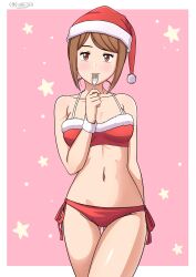 Rule 34 | 1girl, absurdres, alexkonakona, bikini, blush, christmas, digimon, digimon adventure tri., female focus, highres, looking at viewer, solo, swimsuit, yagami hikari