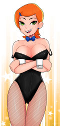 Rule 34 | 1girl, absurdres, ben 10, breasts, cleavage, gwen tennyson, highres, large breasts, leotard, orange hair, short hair, solo, sonson-sensei