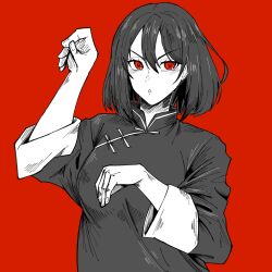 china_dress chinese_clothes dress fighting_stance highres kokoro_no_koibito kung_fu martial_arts monk original red_eyes shaolin_monk short_hair sketch tangzhuang training