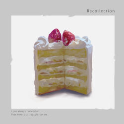 border cake commentary commentary_request english_text food food_focus fruit grey_border icing original painterly sara_(srsrmrmr) strawberry strawberry_shortcake white_background