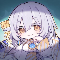 Rule 34 | 1girl, artist request, blush, braid, chibi, chibi only, chinese commentary, chinese text, eos (neural cloud), girls&#039; frontline, girls&#039; frontline neural cloud, head rest, looking at viewer, official art, second-party source, smile, solo, white hair, yellow eyes