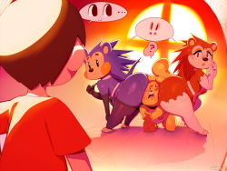 ! !! &gt;_&lt; ... 3girls ? animal_crossing apron ass black_sclera brown_hair caught closed_eyes colored_sclera face_in_ass femdom freckles furry girl_sandwich heart heart-shaped_pupils huge_ass isabelle_(animal_crossing) lifted_by_tail mabel_able_(animal_crossing) multiple_girls naked_apron nintendo plump sable_able_(animal_crossing) sandwiched smother sunibee surprised symbol-shaped_pupils tail thick_thighs thighhighs thighs villager_(animal_crossing) wide_hips