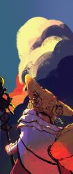 Rule 34 | 1girl, animal ears, arknights, blonde hair, fox ears, fox girl, fox tail, from behind, highres, holding, holding staff, niwatori (akira 207), solo, staff, suzuran (arknights), tail