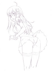 clothes_lift greyscale looking_back monochrome nyaou os-tan panties skirt skirt_lift thighhighs underwear xp-tan