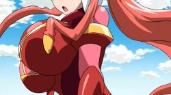 00s 1girl animated animated_gif bouncing_breasts breasts female_focus huge_breasts ootori_vivienne sexually_suggestive sky solo ultimate_girl