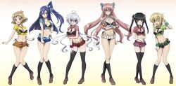 Rule 34 | 6+girls, ahoge, akatsuki kirika, american school uniform, amesuku gyaru, between breasts, bikini, black bikini, black hair, black socks, blonde hair, blue eyes, blue hair, blush, breasts, brown eyes, female focus, full body, gradient background, grin, gyaru, kazanari tsubasa, kneehighs, kogal, large breasts, lineup, long hair, looking at viewer, maria cadenzavna eve, medium breasts, microskirt, midriff, multiple girls, navel, necktie, necktie between breasts, official art, one eye closed, open mouth, panties, parted lips, pink hair, purple eyes, school uniform, senki zesshou symphogear, short hair, side-tie bikini bottom, side-tie panties, skirt, small breasts, smile, socks, standing, swimsuit, tachibana hibiki (symphogear), thighhighs, tsukuyomi shirabe, twintails, underwear, v, white hair, yukine chris