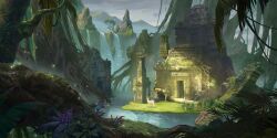 Rule 34 | ancient mayan, deer, highres, jungle, mayan, nature, river, ruins, temple, water, waterfall