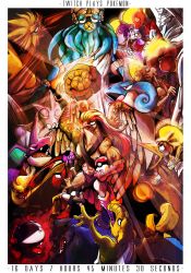 1990s_(style) 1boy abs angel_wings bad_id bad_tumblr_id charmeleon creatures_(company) drowzee everyone farfetch&#039;d flareon game_freak gastly gen_1_pokemon halo helix_fossil highres lapras legendary_pokemon nidoking nintendo omanyte personification pidgeot poke_ball poke_ball_(basic) pokemon pokemon_rgby raticate rattata red_(pokemon) retro_artstyle spring_onion tia_(iris-sempi) twitch_plays_pokemon vileplume wings zapdos