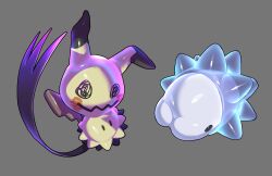 absurdres black_eyes bluegeyko costume creatures_(company) game_freak gen_7_pokemon gen_8_pokemon highres ice mimikyu nintendo pokemon pokemon_(creature) smile snom tail