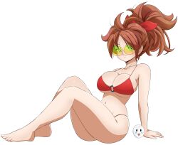1girl android_21 breasts brown_hair caisama dragon_ball glasses large_breasts smile swimsuit