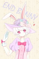 1girl animal_ears bow dancer disney easter easter_wonderland end_bunny_(disney) flower frills gloves hair_flower hair_ornament hat high_heels highres kogatarou rabbit_ears short_hair smile solo thighhighs top_hat upper_body white_hair