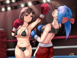 2girls blood boxing boxing_gloves boxing_ring catfight multiple_girls pasties punching tagme tears xiahou_qiulan