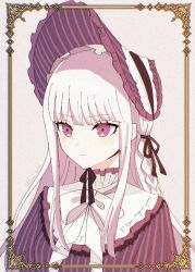 Rule 34 | 1girl, alternate costume, braid, danganronpa: trigger happy havoc, danganronpa (series), highres, hru 4646, kirigiri kyoko, purple eyes, purple hair, purple shirt, shirt, side braid, simple background, solo, upper body