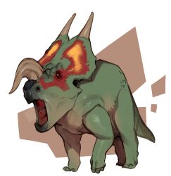 absurdres brown_eyes combos_&amp;_doodles dinosaur einiosaurus green_scales highres horns no_humans open_mouth original solo