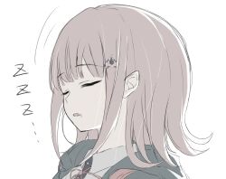 ... 1girl asa_no_wa black_shirt brown_hair closed_eyes collared_shirt danganronpa_(series) danganronpa_2:_goodbye_despair dress_shirt drooling flipped_hair jacket medium_hair nanami_chiaki neck_ribbon open_clothes open_jacket pink_ribbon ribbon saliva shirt simple_background sleeping sleeping_upright spaceship_hair_ornament white_background white_shirt zzz