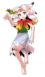 1girl alphes_(style) barefoot blue_dress commentary_request dairi dress facial_mark forehead_mark full_body green_shirt grey_eyes hand_up houjuu_chimi large_variant_set long_hair looking_at_viewer open_mouth parody shirt sleeveless sleeveless_shirt smile solo standing style_parody tachi-e touhou translation_request transparent_background variant_set white_hair