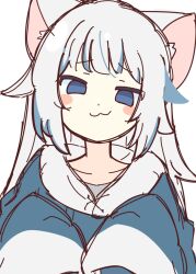 :3 animal_ears blue_eyes blue_hoodie cat_ears closed_mouth gawr_gura highres hololive hololive_english hood hoodie n40a1 simple_background sketch smile virtual_youtuber white_background