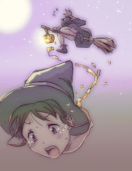 1girl black_hair blush borusen broom broom_riding crying crying_with_eyes_open cum detachable_head detached_head dickneck disembodied_head dress dullahan falling floating flying_sweatdrops from_below full_moon hat headless highres jack-o&#039;-lantern mito_kumi moon night peeing penis scared sky solo star_(sky) starry_sky sweatdrop tears uncensored what witch witch_hat