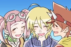Rule 34 | absurdres, dinosaur king, glasses, glasses on head, highres, jacket, kodai ryuuta, long hair, pink hair, rex owen, tatsuno malm, twintails