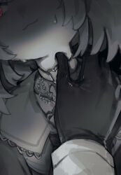 1girl 1other absurdres choker gloves highres indie_virtual_youtuber looking_to_the_side maplesights nemimi_yane sweat virtual_youtuber