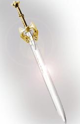 etching excalibur_(mythology) golden_hilt lowres no_humans ragnarok_online sword weapon weapon_focus