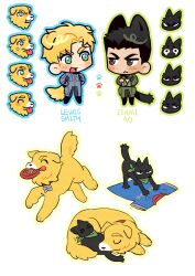 2boys :p =_= ^_^ affectionate animal_ears animalization ao_isami averting_eyes black_hair blonde_hair blush cat cat_boy cat_ears cat_tail chibi closed_eyes collage couple crossed_arms dog dog_boy multiple_expressions eye_contact facial_hair frown full_body furrowed_brow glaring gonggye_hs happy highres kemonomimi_mode kneading_(behavior) lewis_smith looking_at_another male_focus multiple_boys shirt short_hair sideburns_stubble stubble sweatdrop t-shirt tail tearing_up thick_eyebrows tongue tongue_out tsundere u_u unworn_shirt worried yaoi yuuki_bakuhatsu_bang_bravern