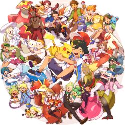 6+boys 6+girls :d ;d ahoge alolan_form alolan_vulpix artist_name ash_ketchum belt black_hair blaziken blonde_hair blue_eyes blue_hair bonnie_(pokemon) boots bow bowtie braid braided_ponytail brock_(pokemon) brown_eyes chespin child chitozen_(pri_zen) chloe_(pokemon) cilan_(pokemon) cinderace clemont_(pokemon) closed_eyes commentary_request creatures_(company) croagunk dark-skinned_female dark-skinned_male dark_skin dawn_(pokemon) dedenne delphox eevee english_text game_freak gen_1_pokemon gen_2_pokemon gen_3_pokemon gen_4_pokemon gen_5_pokemon gen_6_pokemon gen_7_pokemon gen_8_pokemon glasses goh_(pokemon) green_bow green_bowtie green_hair hair_between_eyes hair_bow hair_rings hairband happy haxorus highres holding hug index_finger_raised iris_(pokemon) jacket jewelry kiawe_(pokemon) lana_(pokemon) legendary_pokemon lillie_(pokemon) looking_at_another looking_at_viewer mallow_(pokemon) marill max_(pokemon) may_(pokemon) misty_(pokemon) multicolored_hair multiple_boys multiple_girls munchlax necklace nintendo one_eye_closed open_clothes open_jacket open_mouth orange_hair pansage pants pikachu pink_boots pink_skirt piplup poke_ball poke_ball_(basic) pokemon pokemon_(anime) pokemon_(classic_anime) pokemon_(creature) pokemon_bw_(anime) pokemon_dppt_(anime) pokemon_journeys pokemon_rse_(anime) pokemon_sm_(anime) pokemon_swsh105 pokemon_swsh132 pokemon_xy_(anime) primarina psyduck red_hair serena_(pokemon) shirt shoes short_sleeves skirt smile sophocles_(pokemon) tail teeth thank_you togedemaru topless_male tracey_sketchit tsareena turtonator upper_teeth_only white_background wide_sleeves zygarde zygarde_core