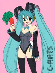 animal_ears carrot fake_animal_ears hatsune_miku leotard long_hair maguta playboy_bunny rabbit_ears solo thighhighs twintails very_long_hair vocaloid