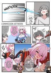 Rule 34 | absurdres, caelus (honkai: star rail), colorized, commission, domination, english text, highres, honkai: star rail, honkai (series), kulojawa, loldragongg, march 7th (honkai: star rail), march 7th (hunt) (honkai: star rail), march 7th (preservation) (honkai: star rail), mihoyo, speech bubble, tagme, trailblazer (honkai: star rail), velvet crowe, yandere