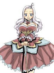 Rule 34 | 1girl, blue eyes, breasts, cleavage, dress, fairy tail, large breasts, long hair, mashima hiro, mirajane strauss, official art, solo