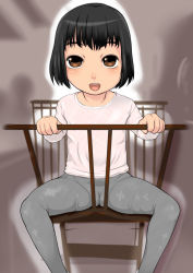 1girl artist_request blush breasts cameltoe flat_chest j7w loli pants shopping_cart sitting small_breasts smile tagme yoga_pants