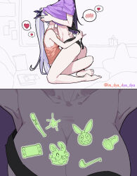 Rule 34 | 2girls, black bra, black panties, bra, breasts, come under the blanket (meme), commentary, dyadyadya, glow-in-the-dark, head under another&#039;s clothes, heart, highres, honkai (series), honkai impact 3rd, kiana kaslana, meme, multiple girls, panties, purple hair, purple shirt, raiden mei, removing bra, shirt, spoken blush, spoken heart, symbol-only commentary, twitter username, under another&#039;s clothes, underwear, white hair, yuri