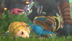 1boy 1girl 3d animated arrow_(projectile) blonde_hair bokoblin clothed_sex corpse death goblin gurochanop highres monster necrophilia nintendo open_mouth outdoors penis pig_nose pointy_ears princess princess_zelda sex sex_from_behind snuff sound tagme the_legend_of_zelda the_legend_of_zelda:_breath_of_the_wild video