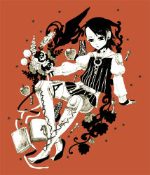 00s 1boy apple bad_id bad_pixiv_id book boots chess_piece final_fantasy final_fantasy_xii flower food fruit larsa_ferrinas_solidor male_focus orange_background pteruges sudou_kira