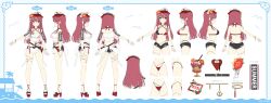 1girl absurdres apron ass bikini black_bikini black_shorts breasts clothes_writing commentary_request copyright_notice criss-cross_straps denim denim_shorts dokuro-kun_(houshou_marine) flower frayed_shorts frilled_apron frills full_body gluteal_fold hair_flower hair_ornament heart heart_o-ring heterochromia high_heels highleg highleg_bikini highres hololive houshou_marine houshou_marine_(holonatsu_paradise) large_breasts long_hair micro_shorts multicolored_bikini multiple_views navel o-ring o-ring_top official_alternate_costume official_alternate_hairstyle official_art open_fly red_bikini red_eyes red_hair reference_sheet second-party_source see-through_clothes see-through_sleeves shirt shorts smile solo stomach suraimu_(suraimuraimu) swimsuit t-shirt torn_clothes torn_shorts turnaround two-tone_bikini virtual_youtuber visor_cap waist_apron white_apron white_shirt yellow_eyes