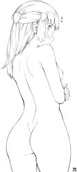 1girl absurdres artist_name ass bad_id bad_twitter_id blush commentary completely_nude crossed_arms dawn_(pokemon) from_behind frown hair_ornament hairclip head_cha_la heart high_contrast highres lineart long_hair looking_at_viewer looking_back monochrome nintendo nipples nude pokemon pokemon_dppt simple_background solo standing thighs v-shaped_eyebrows white_background
