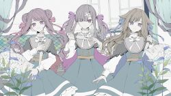 Rule 34 | 3girls, absurdres, arowana, dagger, double bun, dress, fish, flying fish, gehenna (vocaloid), grey hair, hair bun, hair ornament, hair ribbon, highres, himehina channel, holding, holding dagger, holding knife, holding weapon, knife, long hair, multiple girls, nijisanji, purple eyes, purple nails, ribbon, sukoya kana, suzuki hina, tanaka hime, tears, twintails, virtual youtuber, weapon, x hair ornament, yanagida shiina