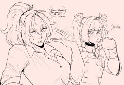 android blush braid collared_shirt english_text fanning_self hadalogic long_hair multiple_girls ponytail qingyi_(zenless_zone_zero) shirt spilling sweat twintails zenless_zone_zero zhu_yuan