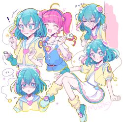 2girls ahoge aqua_eyes aqua_hair bags_under_eyes dress english_text engrish_text fingerless_gloves gloves hagoromo_lala hairband hoshina_hikaru kojikoji multicolored_hair multiple_girls pink_hair pointy_ears precure ranguage shaded_face sick single_glove smile star-shaped_pupils star_(symbol) star_twinkle_precure streaked_hair symbol-shaped_pupils
