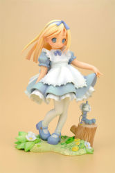 1girl 2008-03 alice_(alice_in_wonderland) alice_in_wonderland blonde_hair blue_eyes caterpillar caterpillar_(alice_in_wonderland) female_focus figure flower frills hairband hookah kenzen leaf pantyhose photo_(medium) pop skirt solo tree_stump