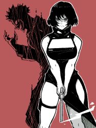 breasts greyscale gun handgun itadori_yuuji jujutsu_kaisen large_breasts mark_gavatino medium_hair monochrome revolver ryoumen_sukuna_(jujutsu_kaisen) weapon zen&#039;in_mai