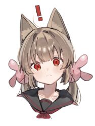 ! 1girl animal_ear_fluff animal_ears black_sailor_collar blonde_hair closed_mouth commentary head_tilt higa_(gominami) highres indie_virtual_youtuber long_hair looking_at_viewer natori_sana neckerchief portrait red_eyes red_neckerchief sailor_collar school_uniform serafuku simple_background solo symbol-only_commentary twintails white_background