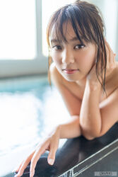 Rule 34 | 1girl, black hair, blurry, blurry background, close-up, flat chest, indoors, japanese (nationality), looking at viewer, monami suzu, photo (medium), pool, real life, short hair, water, watermark