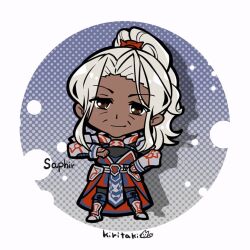 Rule 34 | 1girl, armor, character name, dark-skinned female, dark skin, fire emblem, fire emblem engage, grey armor, grey hair, high ponytail, kiritaki, looking at viewer, nintendo, ponytail, saphir (fire emblem), solo, white hair