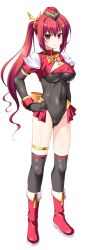 aoi_masami asamiya_minami black_gloves black_thighhighs boots elbow_gloves gloves hand_on_own_hip highres knight_ignis non-web_source original red_boots red_eyes red_hair shrug_(clothing) standing tachi-e thighhighs ts_magical_girl_nao