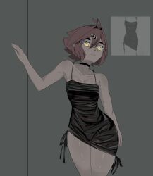 black_dress choker dress glasses hair_ornament ran_sk short_hair sketch tight_clothes tight_dress yellow_eyes