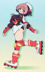 1girl absurdres aegyo_sal amlrv3 ass beret black_panties black_serafuku blush breasts cardcaptor_sakura cosplay gloves hat highres kinomoto_sakura kinomoto_sakura_(cosplay) knee_pads large_breasts medium_hair multicolored_hair noa-senpai_wa_tomodachi. one_side_up open_mouth panties pink_eyes pink_hair purple_hair red_gloves red_shoes roller_skates sailor_collar saotome_noa school_uniform serafuku shoes skates skirt smile solo split-color_hair thighs two-tone_hair underwear white_hat white_sailor_collar white_skirt