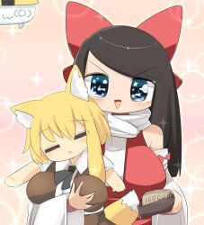 2girls :3 animal_ear_fluff animal_ears banknote black_hair black_necktie blonde_hair blush bow breasts brown_skirt brown_vest closed_eyes collared_shirt cookie_(touhou) detached_sleeves fox_ears fox_girl fox_tail grabbing_another&#039;s_breast groping hair_between_eyes hair_bow hakurei_reimu holding holding_wallet large_breasts lets0020 long_hair miramikaru_riran money multiple_girls necktie open_mouth pink_background red_bow red_shirt shiromiya_rei shirt single_sidelock skirt skirt_set sleeveless sleeveless_shirt smile sparkle star_(symbol) star_in_eye swept_bangs symbol_in_eye tail touhou upper_body v-shaped_eyebrows vest wallet white_shirt white_sleeves wide_sleeves