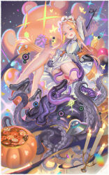 Rule 34 | 1girl, abigail williams (fate), absurdres, alphonse (white datura), anus, ass, blonde hair, bloomers, blue eyes, bug, butterfly, candle, candy, dress, fate/grand order, fate (series), food, frilled dress, frills, halloween, high heels, highres, imminent penetration, insect, key, keyhole, long hair, looking at viewer, open mouth, outstretched arms, parted bangs, pumpkin, pussy, solo, sparkle, spread arms, stuffed animal, stuffed toy, teddy bear, tentacles, ufo, underwear, white bloomers